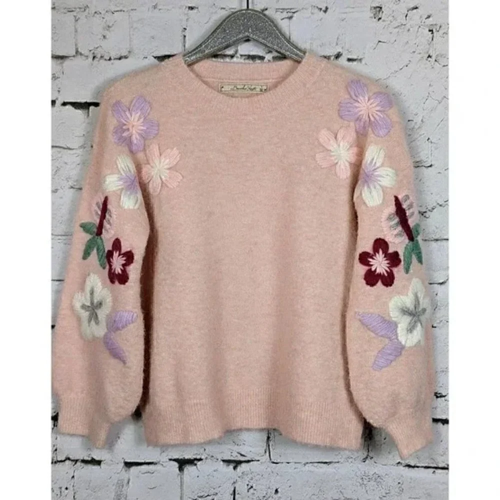 Boundless North Floral Embroidered Pullover Sweater Size S